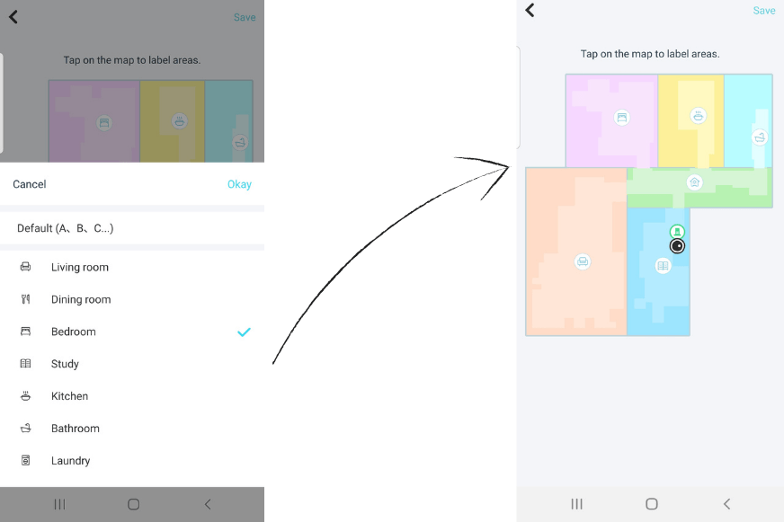 Den einzelnen Zimmern werden in der Yeedi App Labels zugeordnet